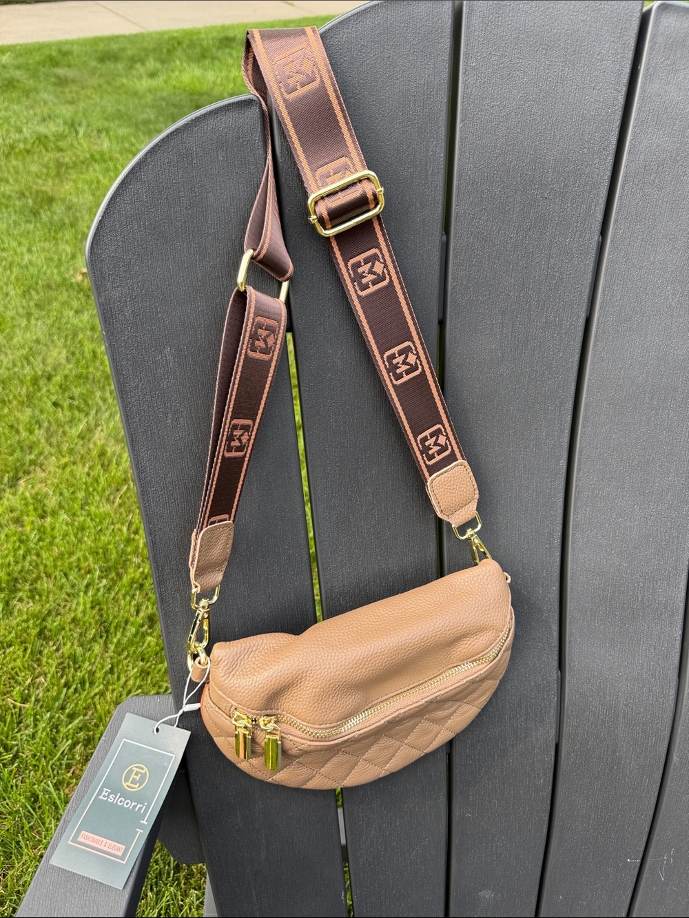 NWT Tan Quilted Crescent Crossbody Bag
